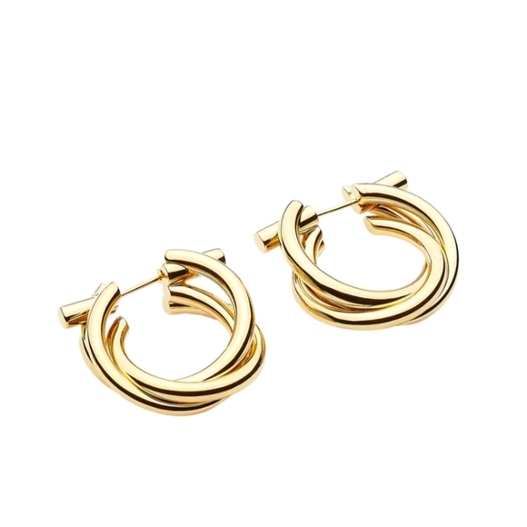 SALVATORE FERRAGAMO INTERTWINED GANCINI HOOP EARRINGS - Picture 3 of 5